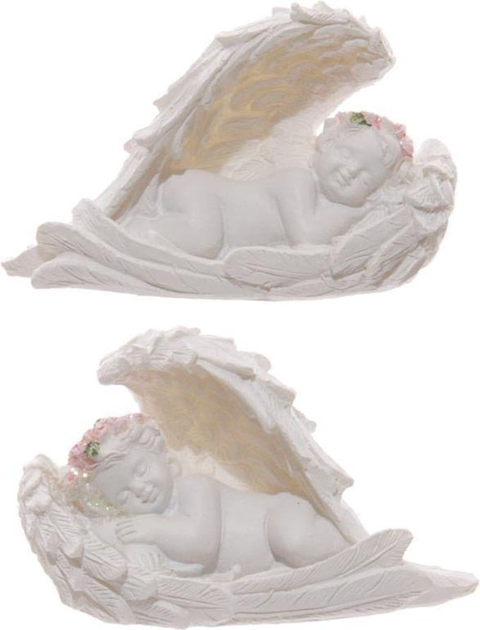 Set van 2 Cherubijnen slapend vleuges met roze rozen