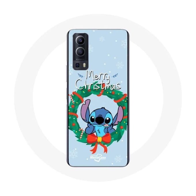 Coque pour Vivo Y72 Stitch neige joyeux Noël bleu