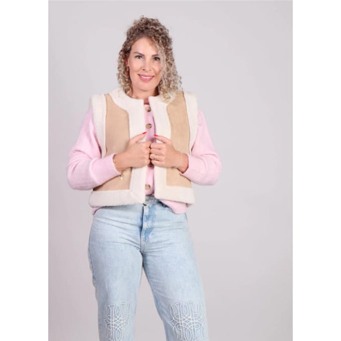 Beige suede imitatieschaap gilet Noe - Grace & Mila