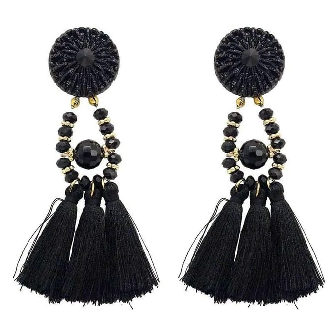 Fako Bijoux® - Oorbellen - Kwast - Boho - Zwart