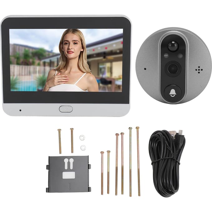 Sonnette vidéo sans fil HD 1080p avec visionneuse bidirectionnelle et caméra de 4,3 pouces argenté