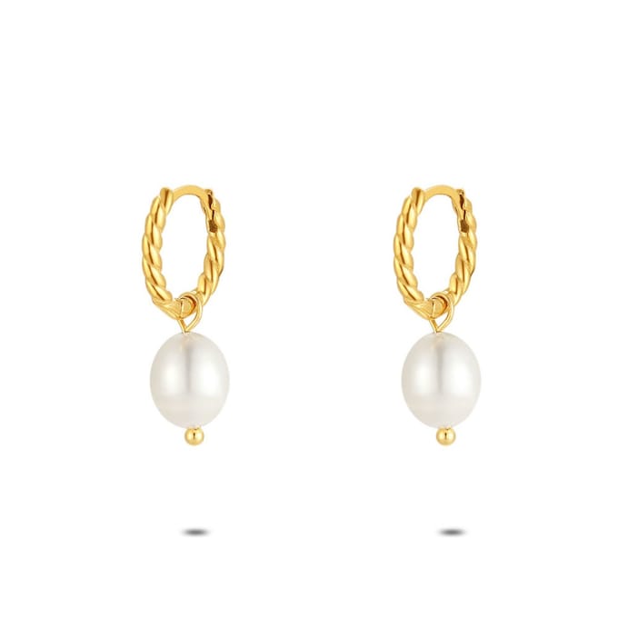 Twice As Nice Oorbellen in goudkleurig edelstaal, oorring, parel