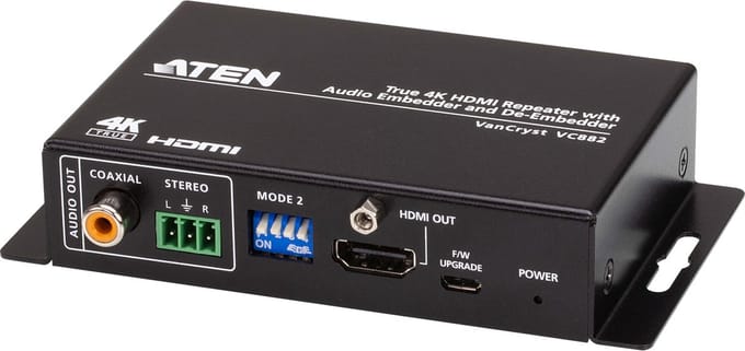ATEN VC882 True 4K HDMI Repeater with Audio Embedder and De-Embedder