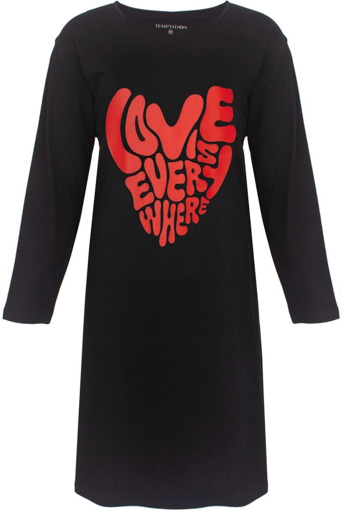 Temptation Dames Bigshirt - Love is everywhere Print - Zwart - Maat M
