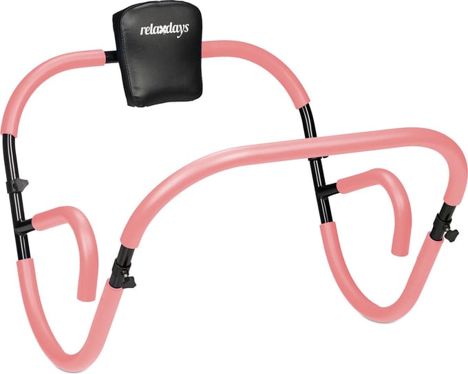 buikspiertrainer - nekkussen - 2 handgrepen - AB-trainer - roze-zwart