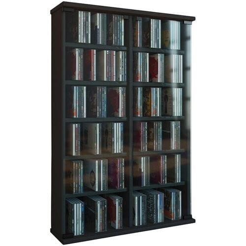 Houten CD DVD-standaard Plankkast Opbergstandaard Roma glazen deur