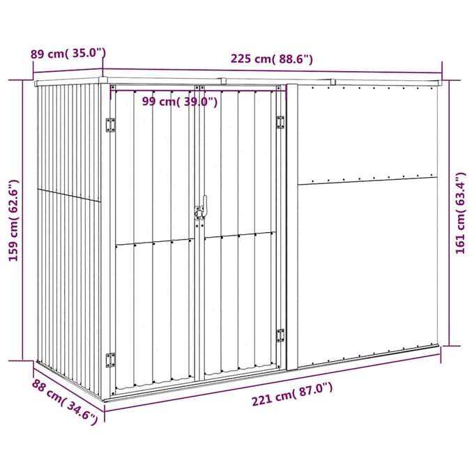 vidaXL - Tuinschuur - 225x89x161 - cm - gegalvaniseerd - staal - bruin