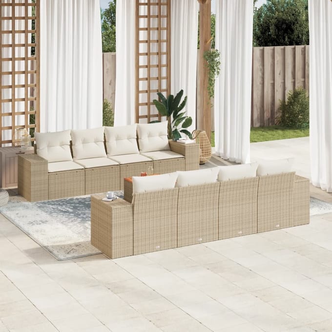vidaXL - 9-delige - Loungeset - met - kussens - poly - rattan - beige