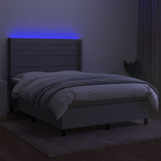vidaXL - Boxspring - met - matras - en - LED - stof - lichtgrijs - 140x200 - cm