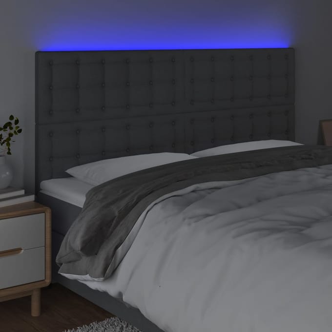 vidaXL - Hoofdbord - LED - 200x5x118/128 - cm - stof - donkergrijs