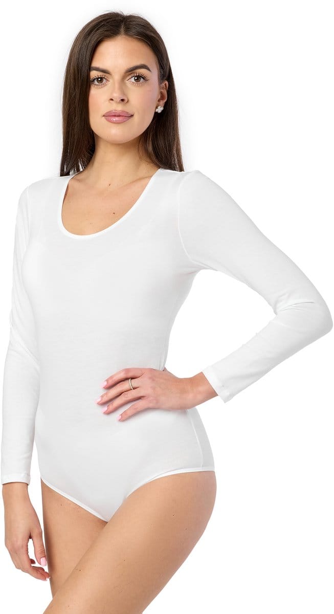 Merry Style Dames Body - Bodysuit - Lange Mouwen - Katoen - MS-KS-BD900 - Wit - L