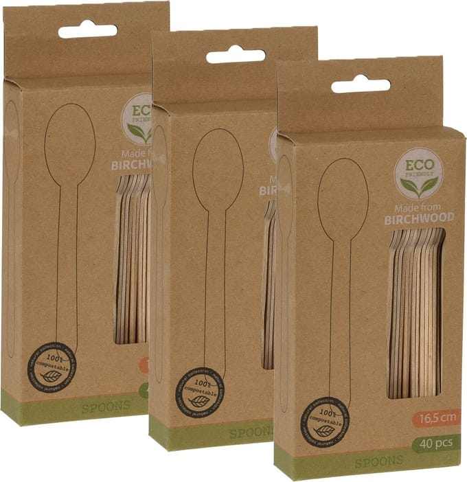 BBQ/verjaardag/camping wegwerp bestek - lepels - 120x - hout - 16 cm - eco friendly/composteerbaar