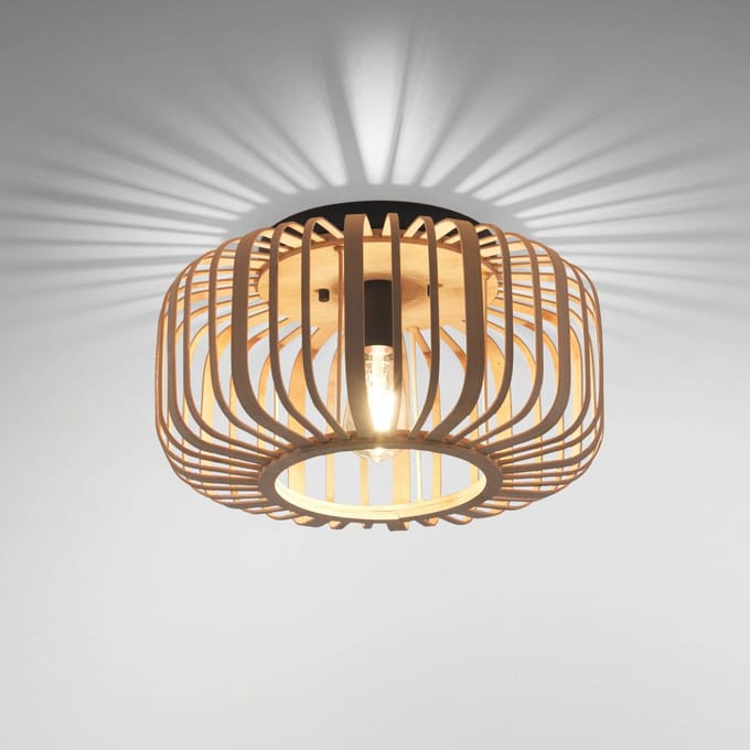 JUST LIGHT. GmbH Houten plafonlamp Racoon, dikke spanten, Ø 42 cm