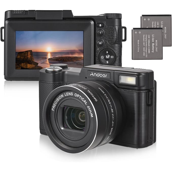Andoer CD-R5 4K Digitale Camera Digitale Videocamera Camcorder 48MP 3.0 Inch IPS Opvouwbaar Scherm 5X zwart