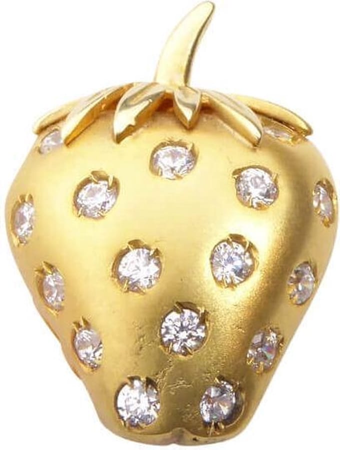 Gouden aardbei hanger met zirkonia