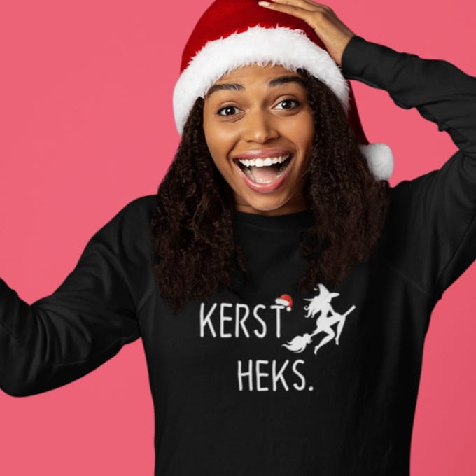 Dames sweater Kerst heks-kleur zwart maat M Foute kersttrui