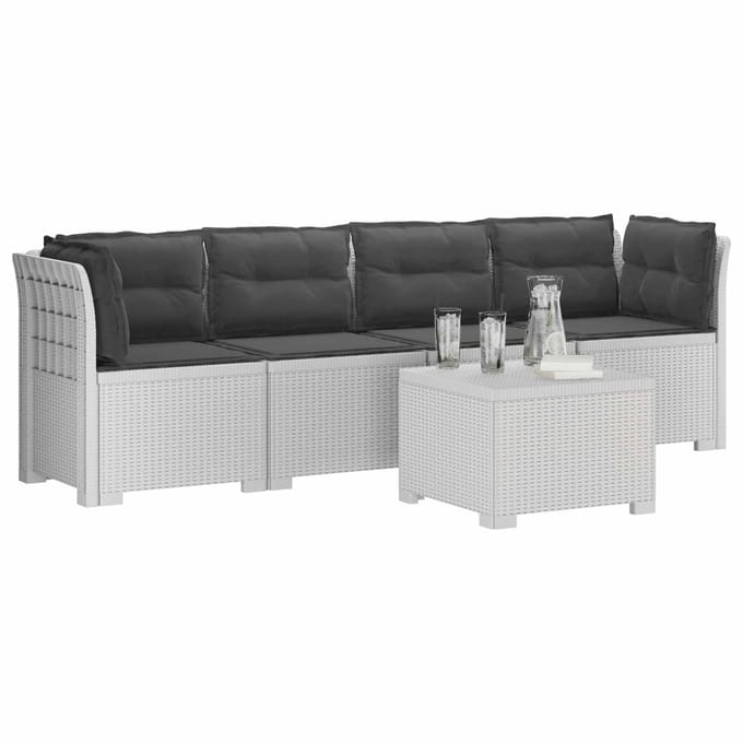 vidaXL - 4-Zits - Tuin - Sofa - met - Kussens - Rieten - Look - PP - Wit