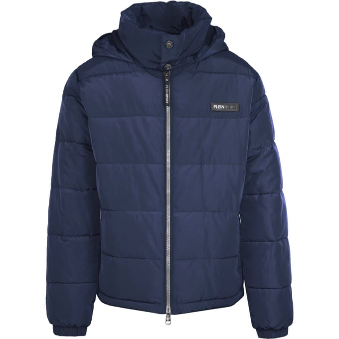 Plein Sport gewatteerd marineblauw jack met logo op de rug