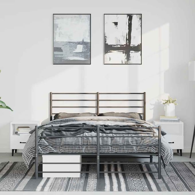 vidaXL - Bedframe - met - hoofd- - en - voeteneinde - metaal - zwart - 135x190 - cm