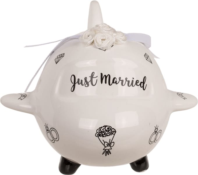 Spaarpot vliegtuig voor bruiloft Just married