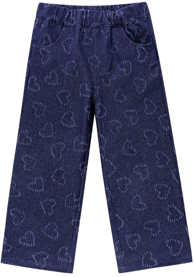 Moderne Cotton Denim Rechte Kinderbroek met Hartmotief - Blauw - 2 Jaar