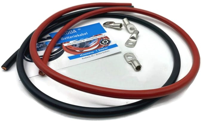 Batterijkabel 25mm2 met 4x M8 Kabelschoen - 1m Rood en Zwart