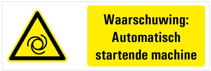 Waarschuwing voor automatisch startende machine tekstbord 200 x 75 mm