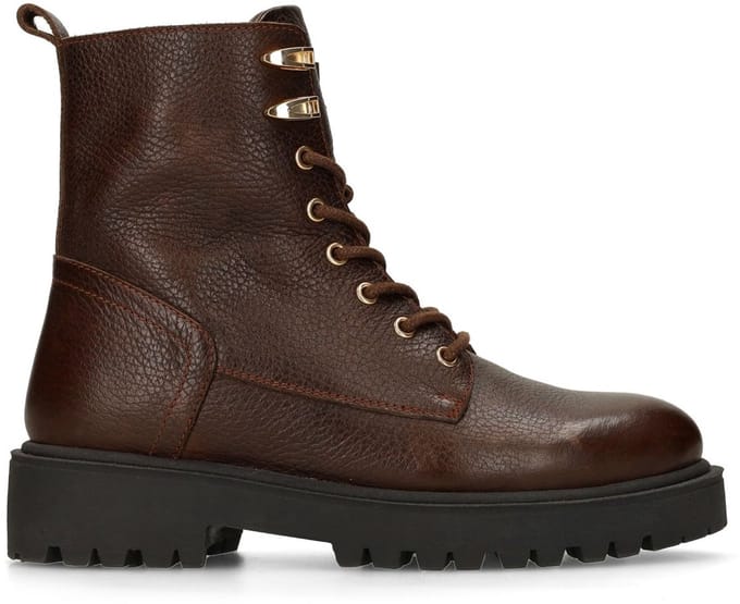 Manfield - Dames - Bruine leren veterboots - Maat 36