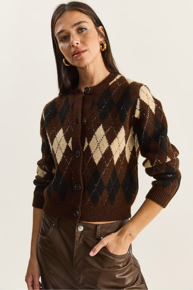Dikke Jacquard Gebreide Vest met Knopen Sluiting