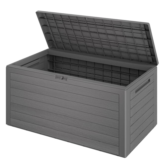 Deuba Kussenbox Woody 120cm grijs hout-look – tuinkussenbox tuinbox