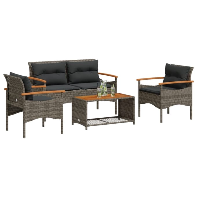 vidaXL - 4-delige - Loungeset - met - kussens - poly - rattan - grijs