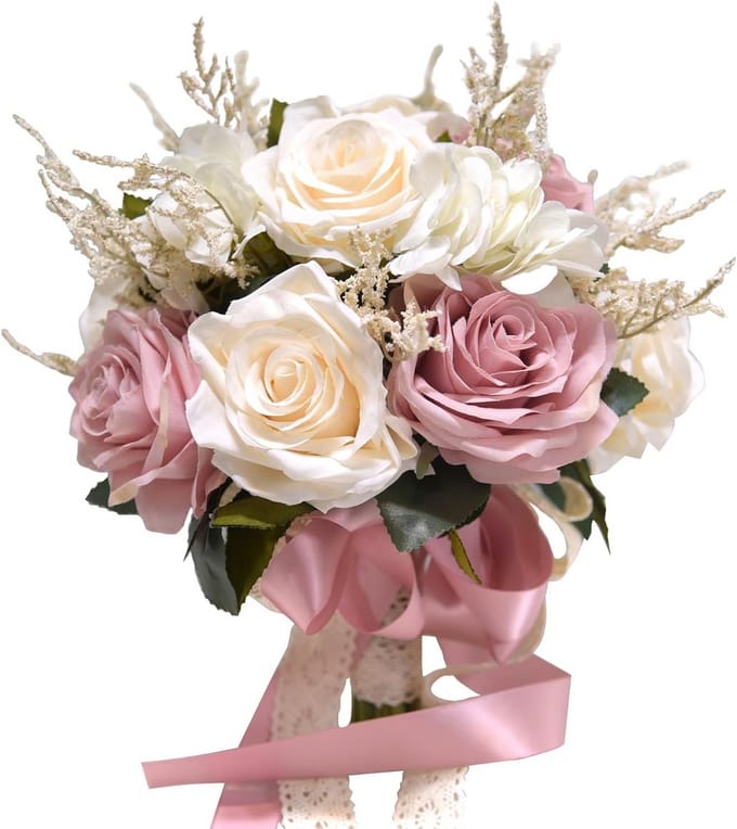 Stoffig Roze Bruidsboeket Kunstbloemen voor Bruiloft Boho Vintage Stijl
