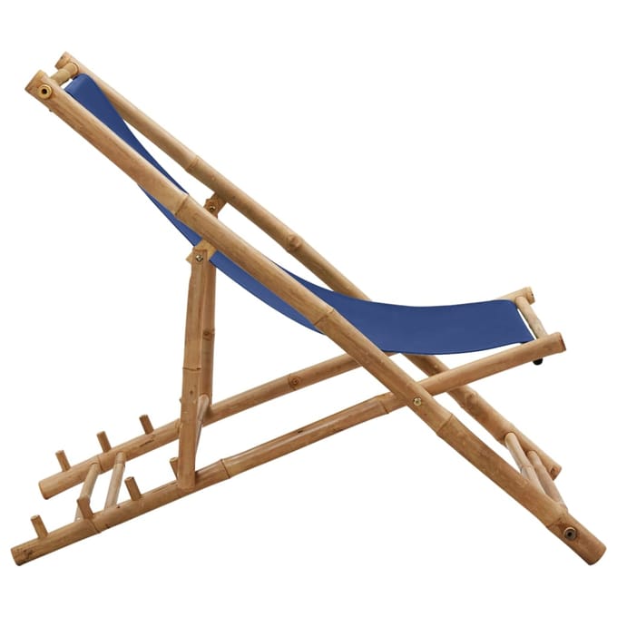 vidaXL - Ligstoel - bamboe - en - canvas - marineblauw