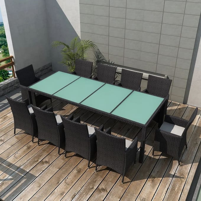 vidaXL - 11-delige - Tuinset - met - kussens - poly - rattan - zwart
