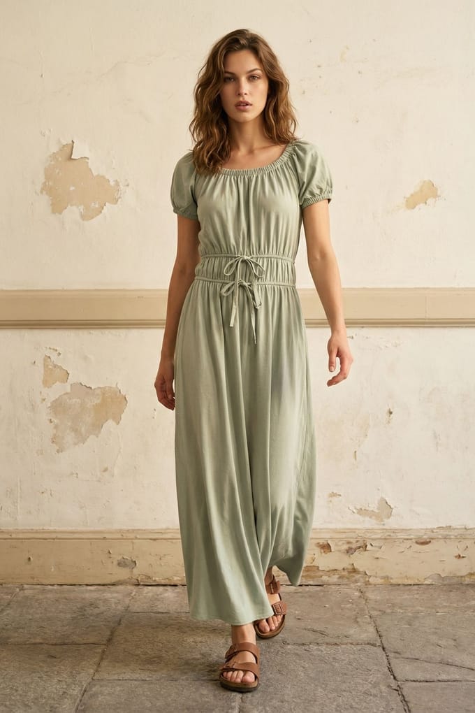Maxi-jurk met Vierkante Hals en Strikdetail