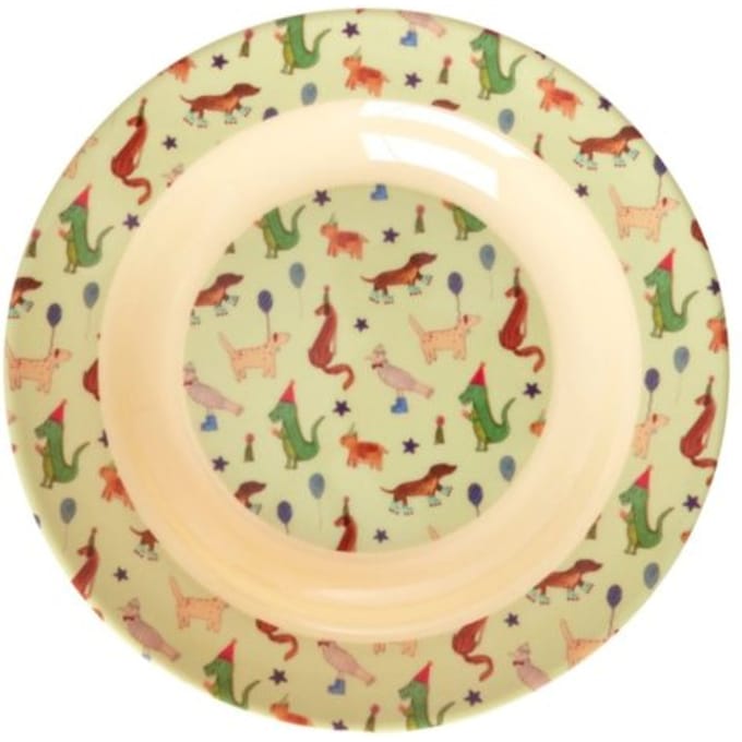 Rice kinderbord diep rond green animal print