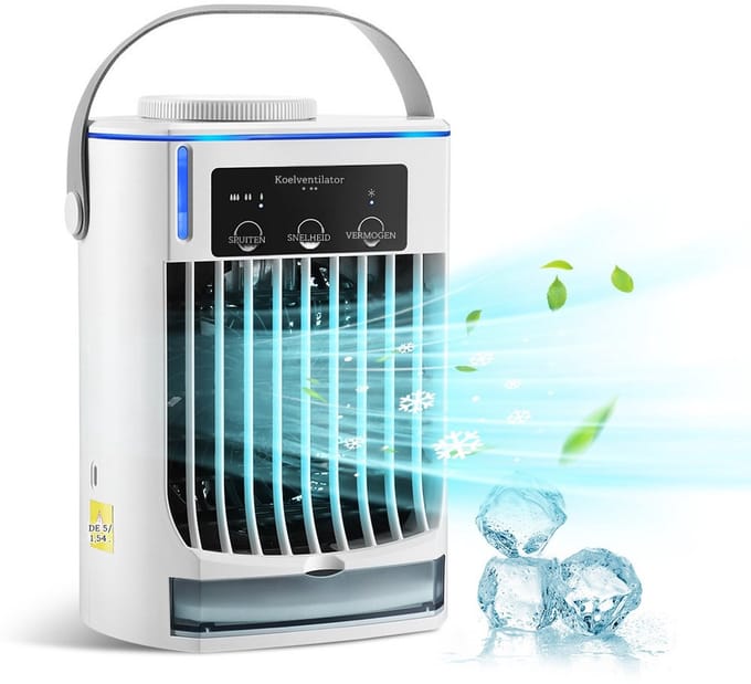 DrPhone EcoBreeze MultiFlow - Multifunctionele Koelventilator – Draagbaar En Compact – Met Drie Windsnelheden – 500ML Watertank – Ingebouwde Schoonmaak Filter - Wit