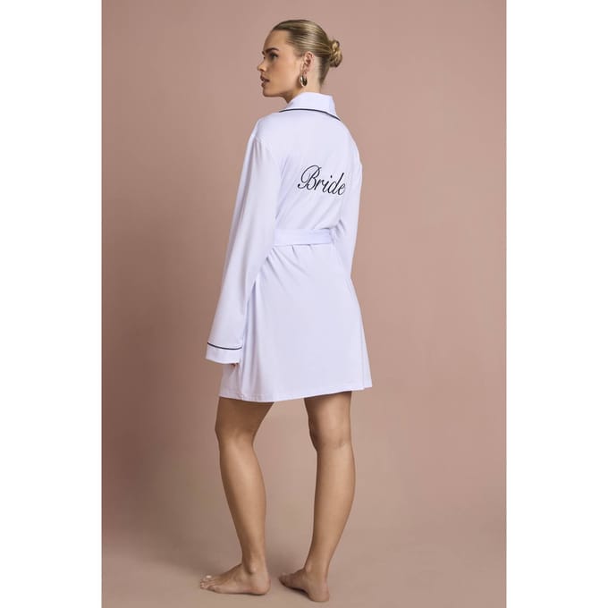 boohoo Dames Bruidsjurk 'bride' Jersey Geborduurd Mini Badjasje | Wit | Maat: Medium