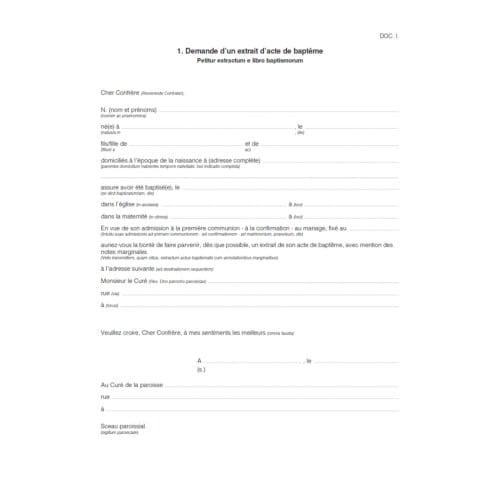 Demande D'Un Extrait De Bapteme - 25 Ex.