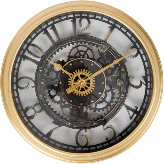 Absolu Chic - Klok - Goud,Zwart Klok - 29 cm - Geen Geluid - Muurklok -
