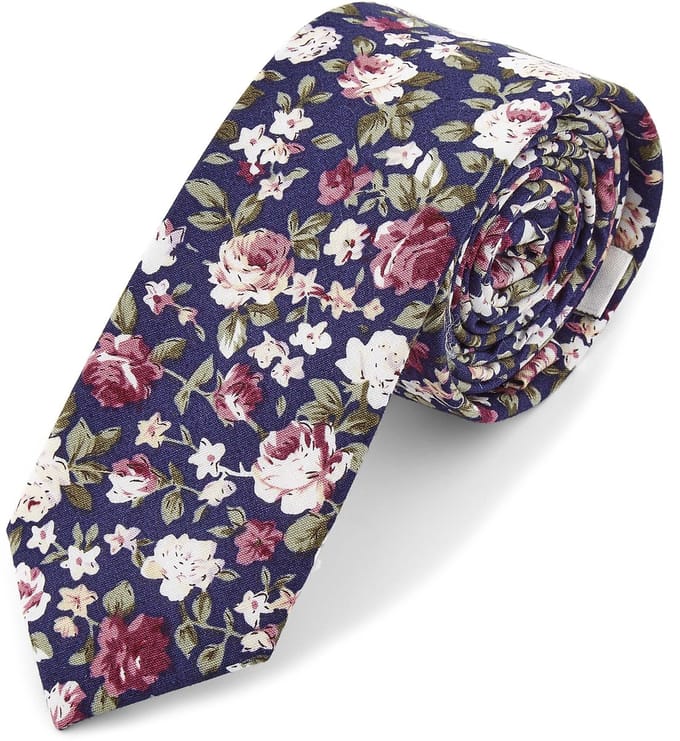 Donkerblauwe Stropdas met Bloemen