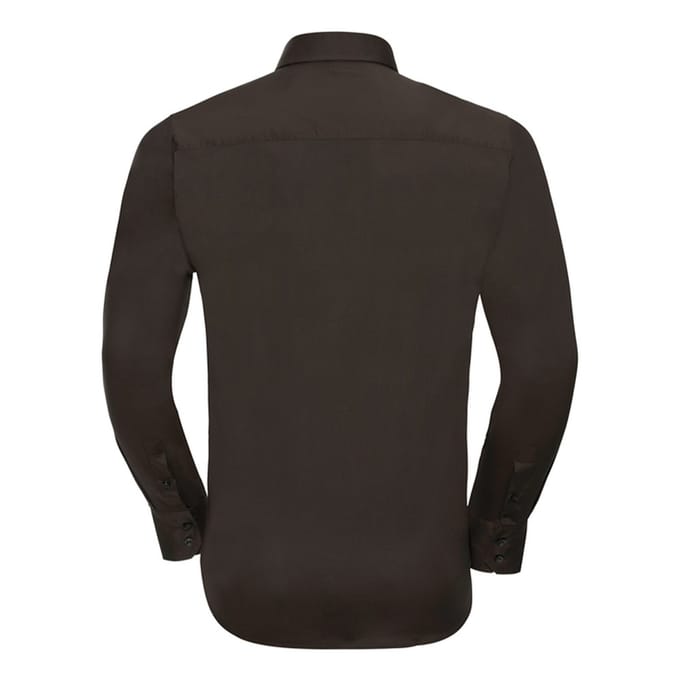 Russell Collection Heren Stretch Overhemd Met Lange Mouwen (Chocolade)