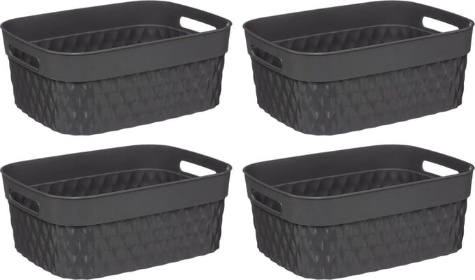 5Five Opbergmand/box van kunststof - 4x - grijs - 21 x 27 x 11 cm - 5 liter