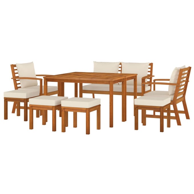 vidaXL - 9-delige - Tuinset - met - kussens - massief - acaciahout