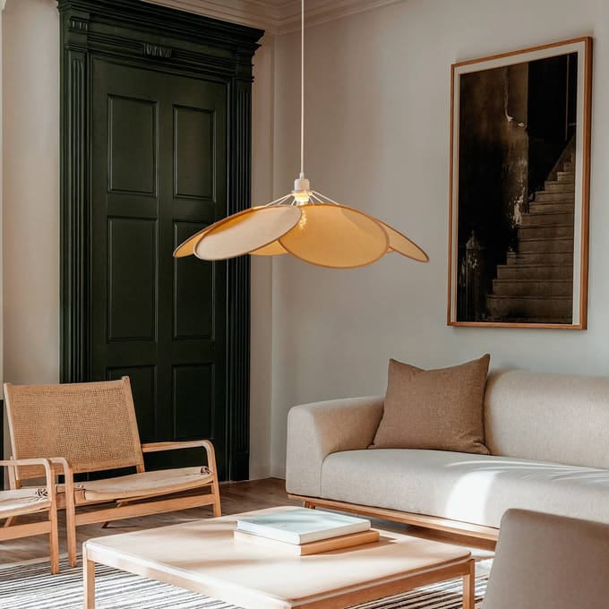 Lindby - hanglamp - 1licht - Rotan - E27 - crème, licht hout