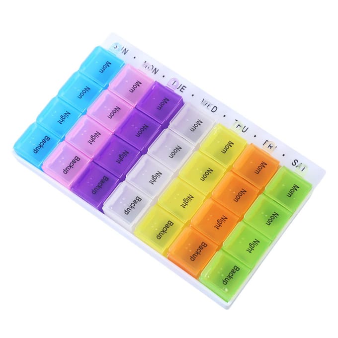 Stofdichte gescheiden pillenorganizer, pillendoosje, medicijnopslagdispenser veelkleurig