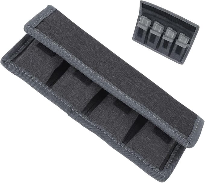 Batterijhouder Tas - Accu Opberger - Camera Accessoire - Vier Batterij Slots - 21 x 9 cm - Grijs