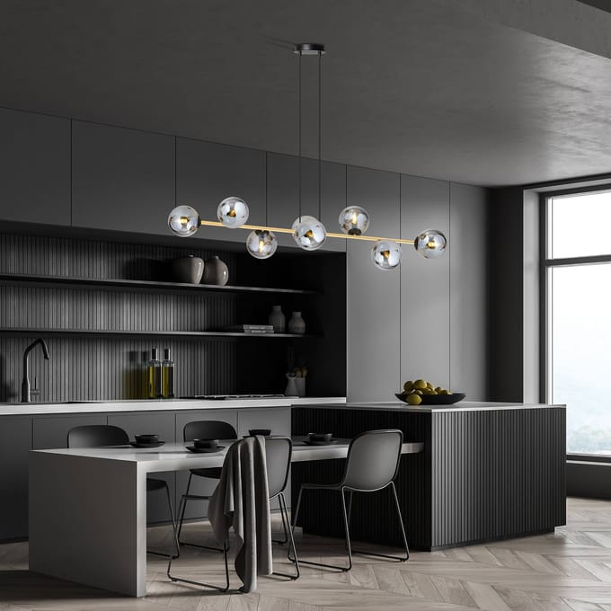 EMIBIG LIGHTING Hanglamp Glassy, zwart/goud/grafiet, 140 cm, 8-lamps.
