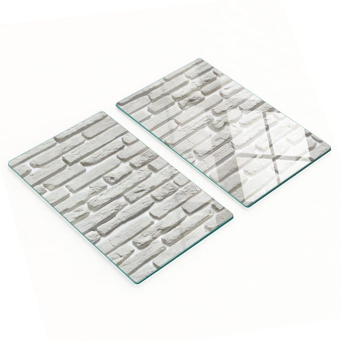 Glazen serveerplanken met afbeelding van een witte bakstenen muur, 2x30x52 cm