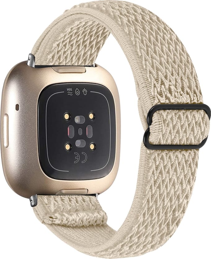 YONO Nylon Stretch Bandje geschikt voor Fitbit Versa 4 - Sense 2 - Champagne